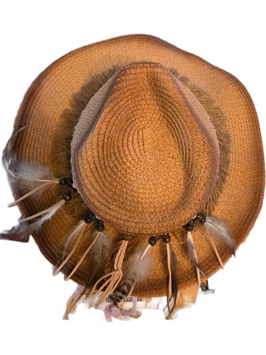 Boho Ombre Straw Cowboy Hat Rolled Brim 57cm main image 7